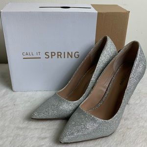 Call it Spring womens size 7M shimmery silver 4 inch heel pointed toe shoes